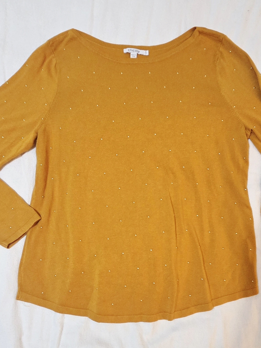 Chico's Mustard Embellished Long Sleeve Top